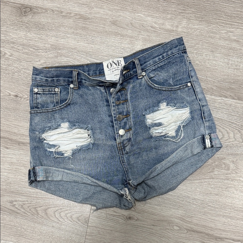 One by One Teaspoon Outlaw Women's Cotton Blue Denim Shorts - Size 26